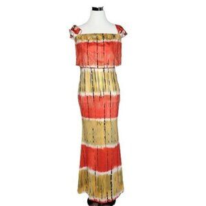 Biubiu Orange Multi-Color Off Shoulder Sleeveless Long Maxi Dress Sze Small NWOT